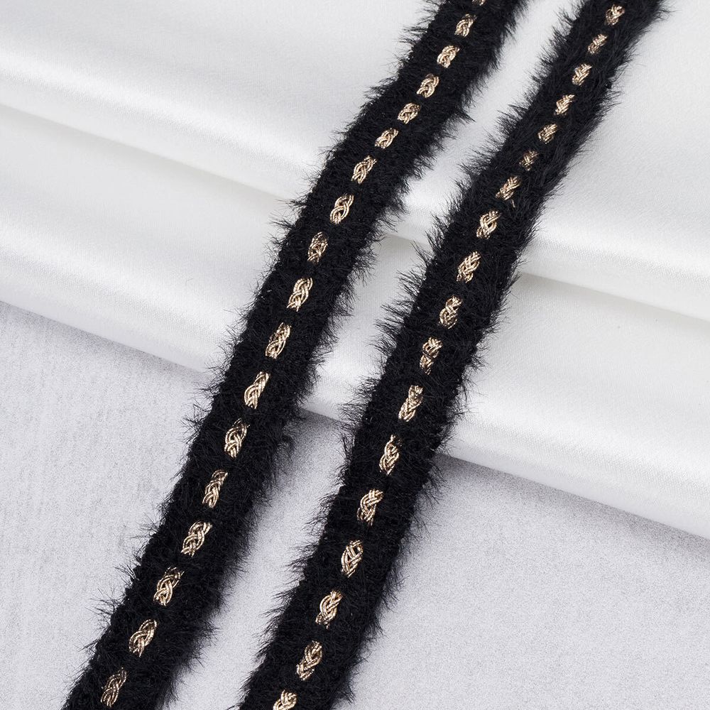 Тесьма отделочная твидовая 20 мм / 82.29 метра, пушистая с люрексом, черный, 3Al287