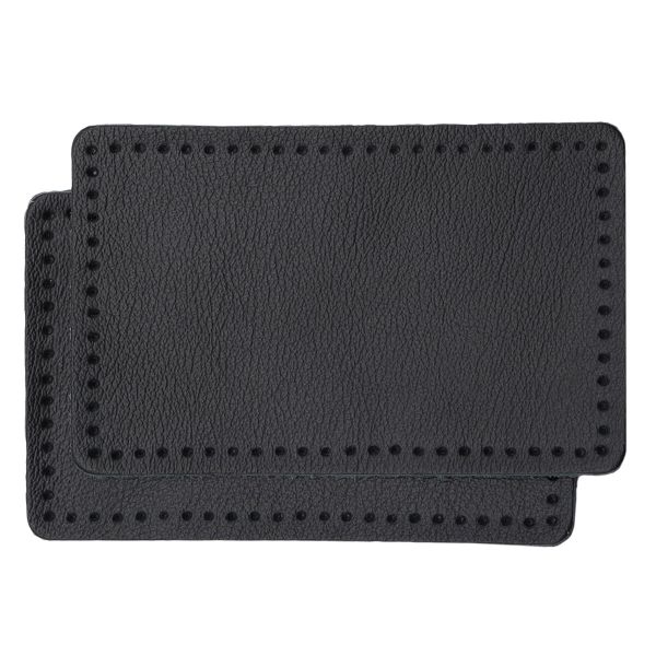 Заплатки пришивные из кожи, прямоугольник 6х9,6см с перфорацией, 2 шт, 100% кожа, 01 черный, 9113