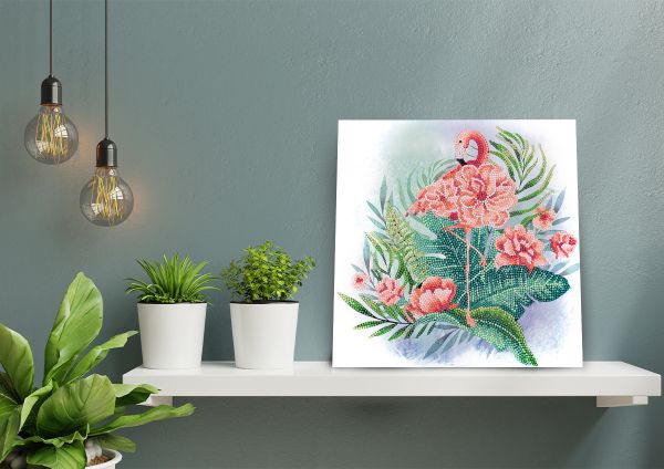Алмазная (кристальная) мозаика Фрея, постер Тропический фламинго, 30х30 см