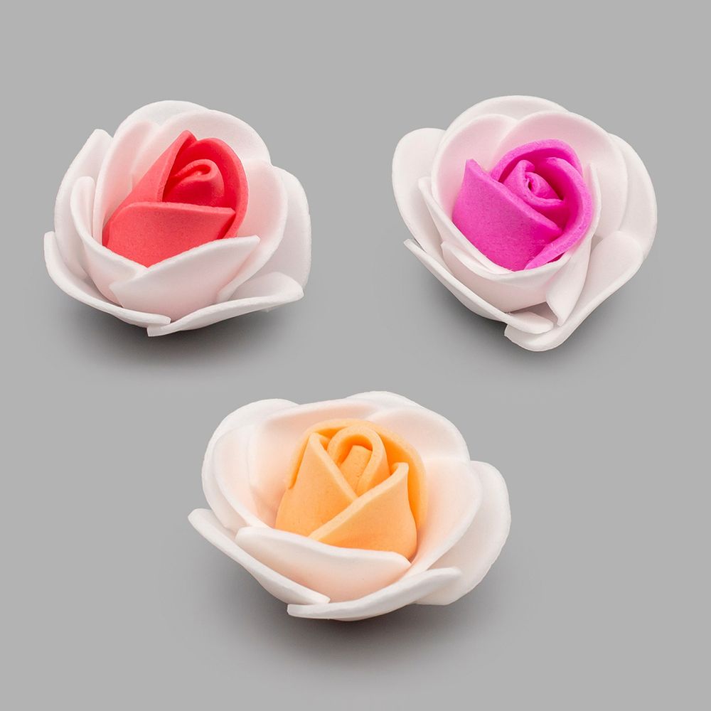 Цветочек-розочка из фоамирана 38 мм, микс №6, 3 цвета, 24 шт