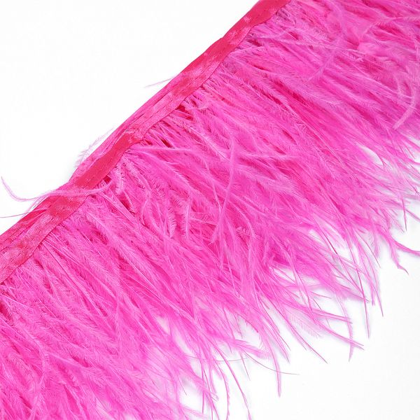 Перья на ленте Страус 15 см, FBY-15-021, цв. ярко-розовый, 2м