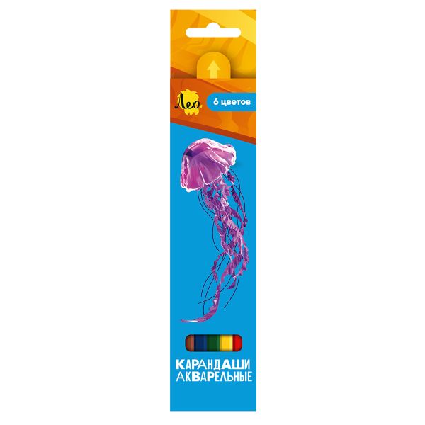 Карандаш акварельный в наборе заточенный 8х6 цв, Лео LBSWP-06