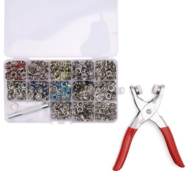 Сет №5 набор трикотажных кнопок 9,5 цвета в ассортименте и инструмент для установки, New Star