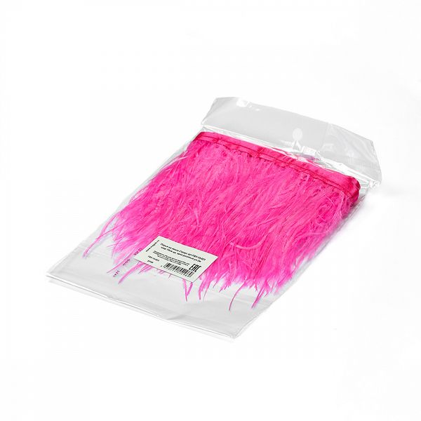 Перья на ленте Страус 15 см, FBY-15-021, цв. ярко-розовый, 2м