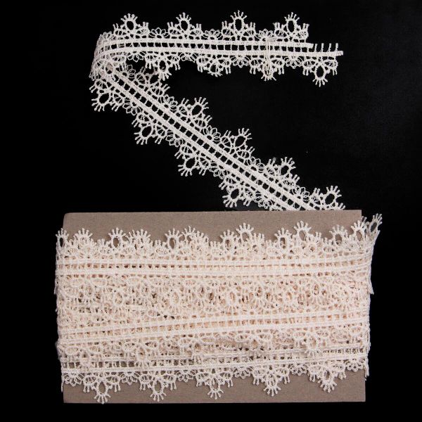 Кружево гипюр (плетёное) 30 мм / 3 метра, матовое, 571 молочный