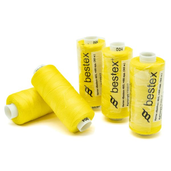 Нитки швейные бытовые Bestex 40/2, 365 м (400 ярд) / 10 кат., 004 солнечно-желтый