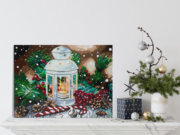 Алмазная (кристальная) мозаика Фрея, на подрамнике Рождественский подсвечник, 40х30 см