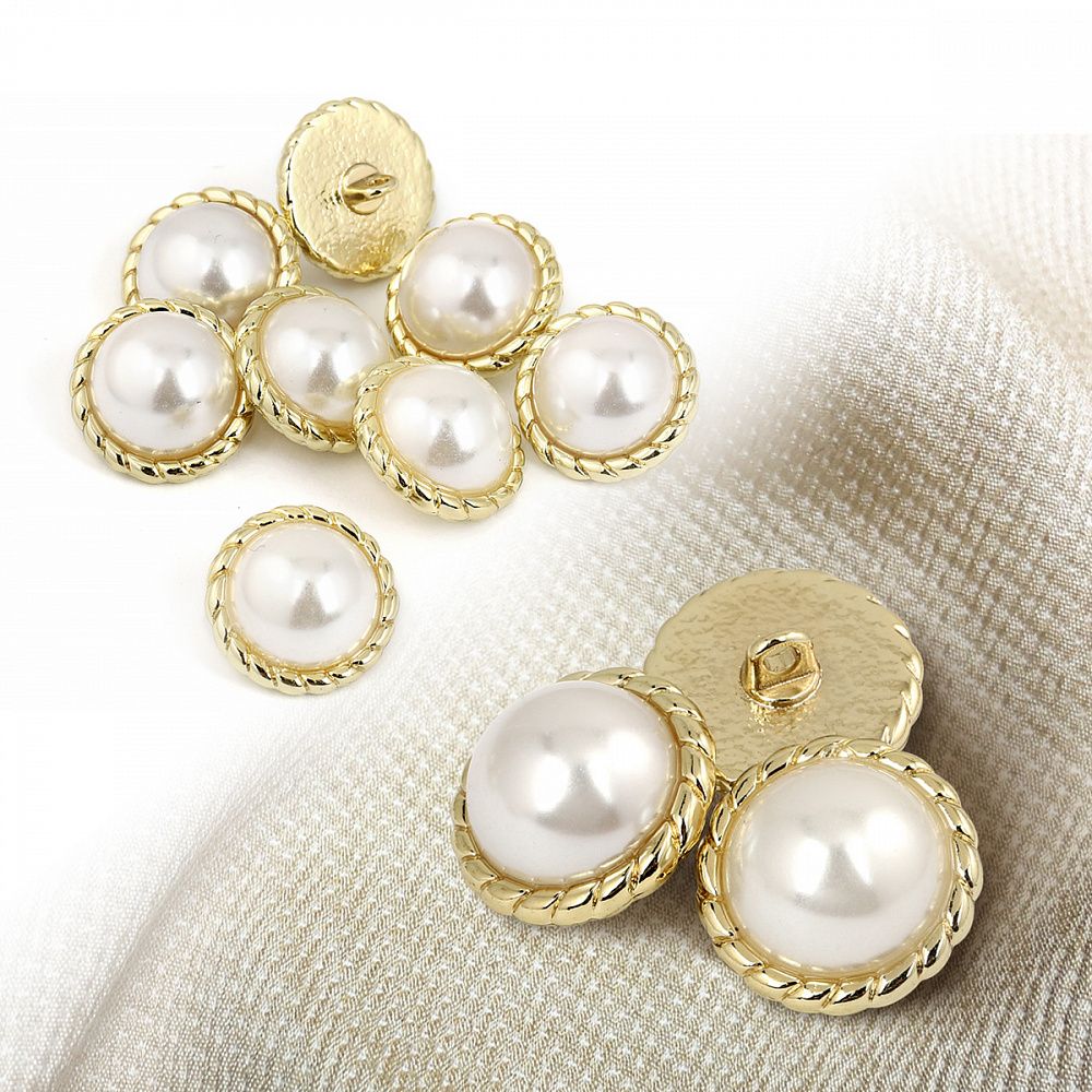 Пуговицы металлические на ножке 28L-18 мм, С-MP30 цв.золото/перламутр, 10 шт