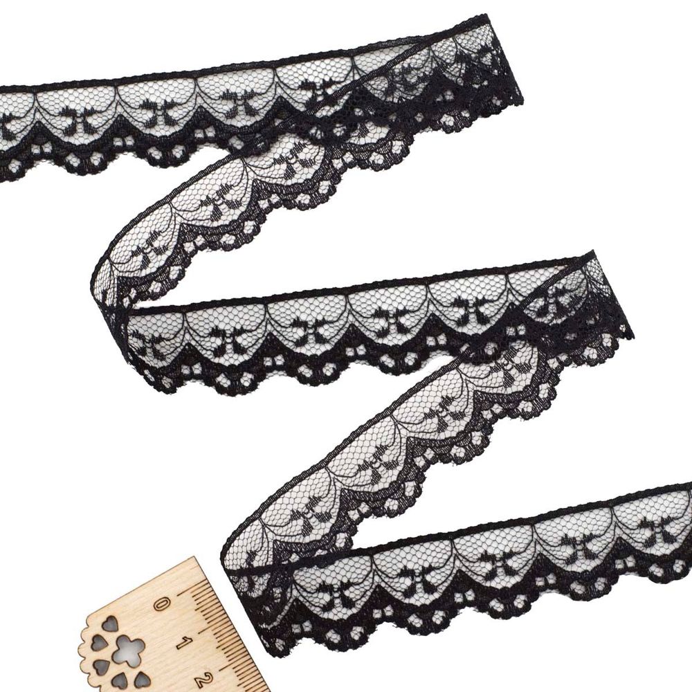 Кружево на сетке 20 мм, 6,8 м, ±4 см, 0623-1178, черный