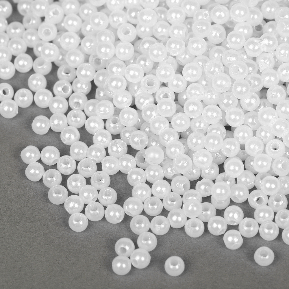 Бусины круглые Перламутр 4мм цв.033 белоснежный, уп.50г (1500шт)