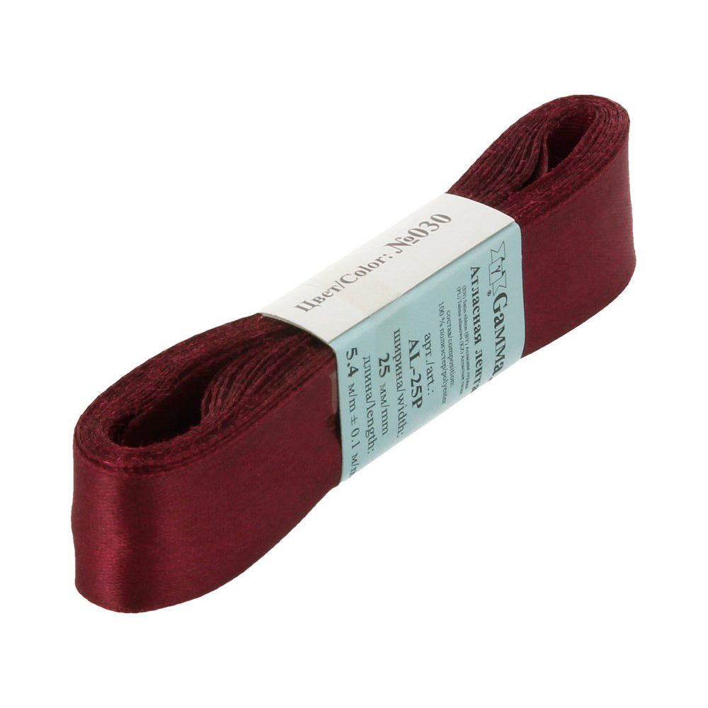 Лента атласная 1-сторонняя 25.0 мм / 5 шт по 5.4 метра, №030 т.бордовый, Gamma AL-25P Лента атласная 1-сторонняя 25.0 мм / 5 шт по 5.4 метра, №030 т.бордовый, Gamma AL-25P