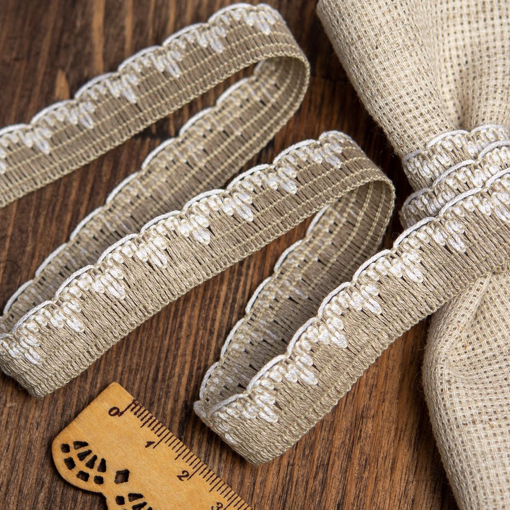 Кружево вязаное (тесьма) 18 мм / 10 метров, 6206 цв.201 лен с белым, Kruzhevo