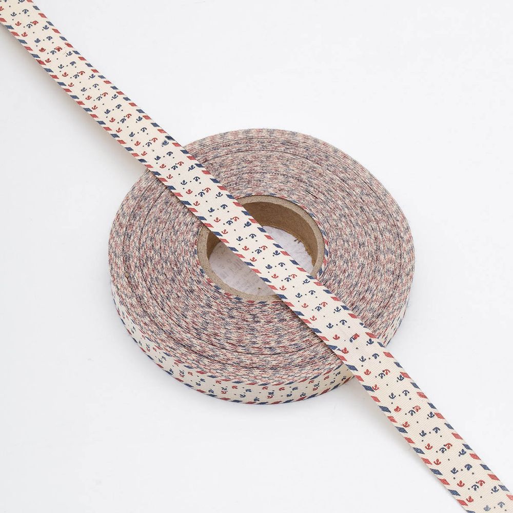 Лента декоративная х/б 15.0 мм / 25±1 метров, якоря