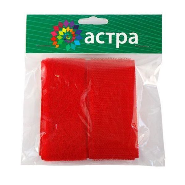 Лента контактная липучка (велкро) пришивная фасовка 40 мм / 25 см, 010 красный, /пара/, Астра, кач.