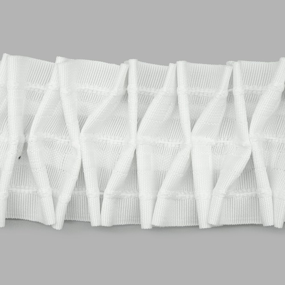 Лента (тесьма) шторная: сборка вафельная (1:4) 60 мм / 50 метров, (2 ряда петель, 3 шнура), белый, C2003