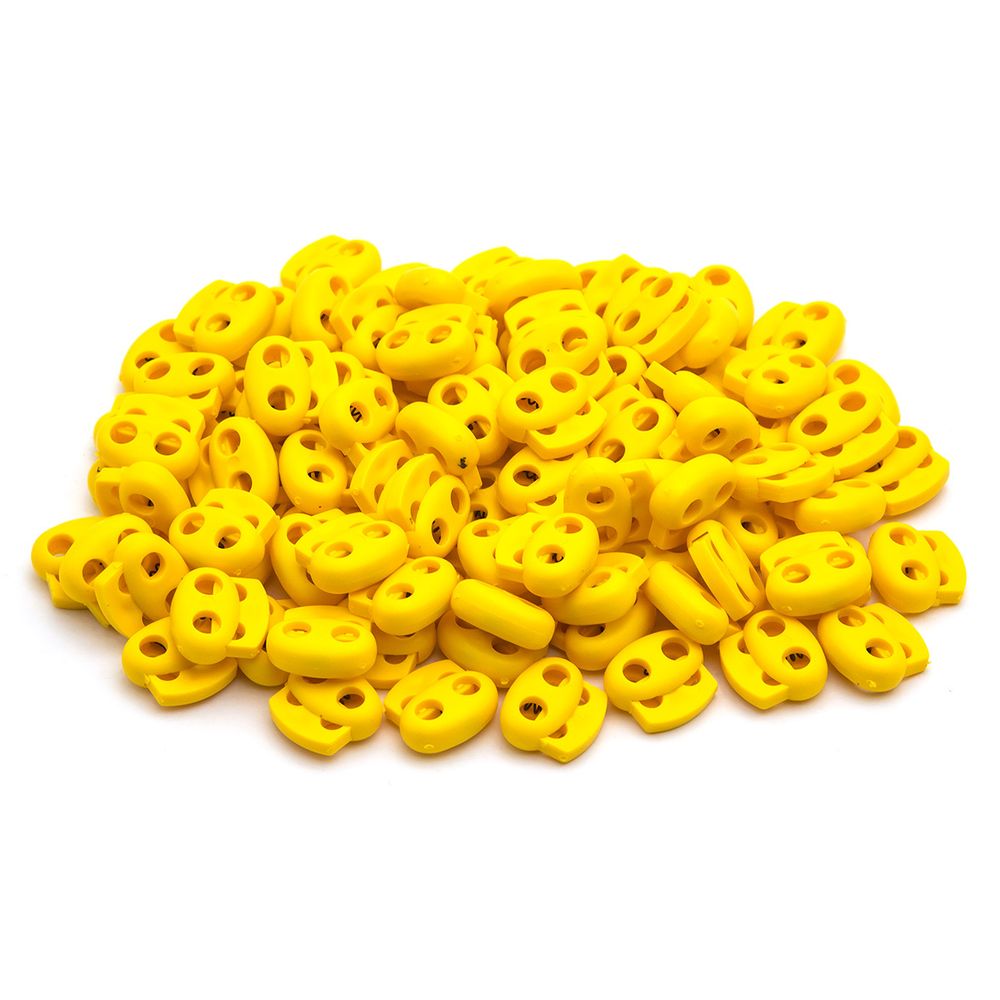 Фиксатор (зажим) для шнура пластик 2 отв., ⌀4.0 мм, 14х17 мм, овал малый ПП, желтый, 100 шт