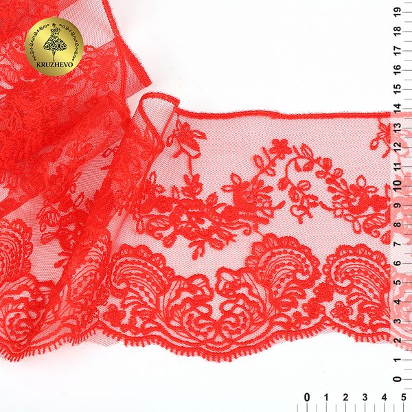 Кружево на сетке 130 мм / 13.71 метра (жесткая сетка, матовая нить), TBY.BL.40466, цв.R0515 красный, Kruzhevo