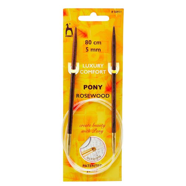 Спицы круговые Pony Rosewood ⌀5.0 мм, 80 см, розовое дерево, 50911