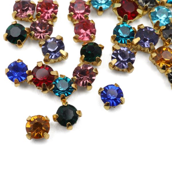 Хрустальные стразы в цапах круглые (золото) МИКС 4х4мм, 29-30 шт/упак Astra&Craft, ЗЦ000НН44