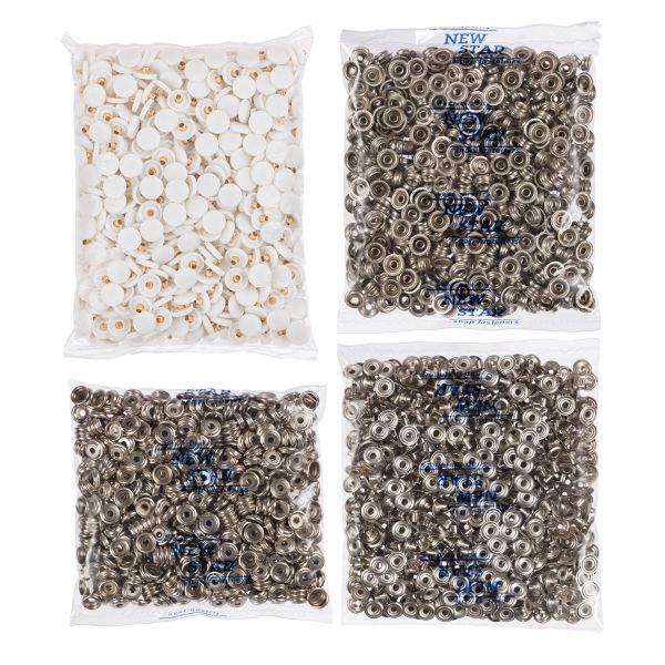 Кнопка Альфа (S-образная) ⌀15.0 мм, 720±20 шт, с пласт. верхом, пластик/нерж., белый, Gamma