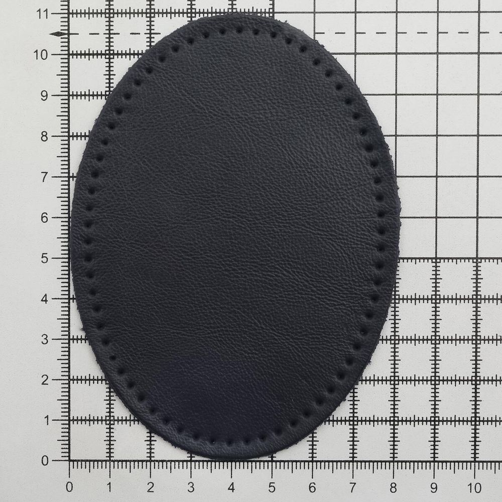 Заплатки пришивные из кожи, овал 8х10,9см с перфорацией, 2 шт, 100% кожа, 05 темно-синий, 9124