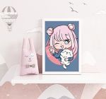 Картина по номерам Фрея, на картоне Анимешка с котиком, 20х30 см