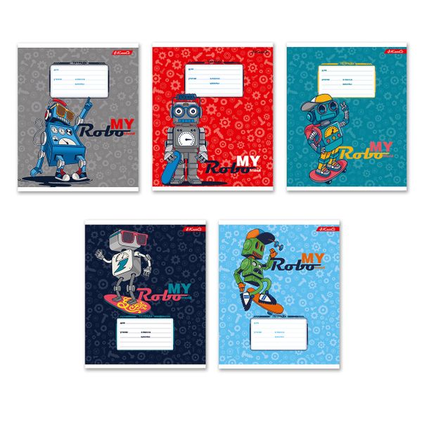 Тетрадь ученическая школьная A5+ 12 л. на скобе, 25 шт, клетка, 000355 Весёлые роботы, Светоч 12ТСКд5_1_3_1