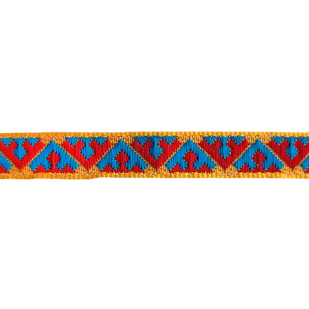 Лента (тесьма) жаккардовая 10 мм / 25 метров, Орнамент северных народов рис 9640 желто-красный-голубой (5), Gamma C3853 (C3752)