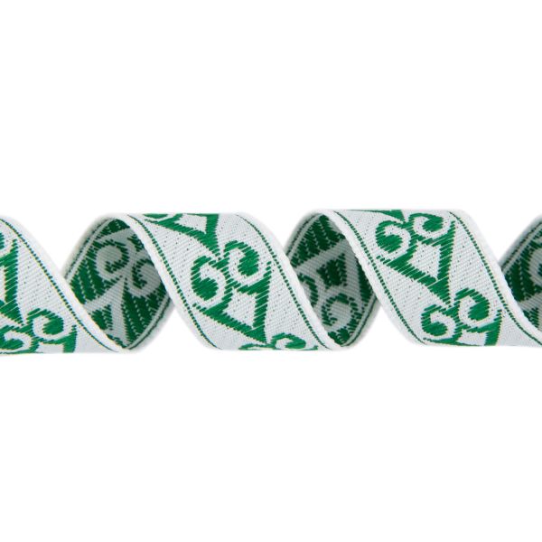 Лента (тесьма) жаккардовая 18.0 мм / 25±1 метров, рис.9797, белый/зеленый, Gamma С3771Г17 рис.9797