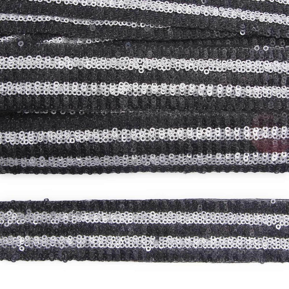 Тесьма с пайетками лампасная 3,5см / 14,63м (черный), 3AR070