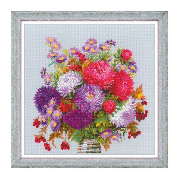 Набор для вышивания нитками Риолис, Букет с астрами 40х40см