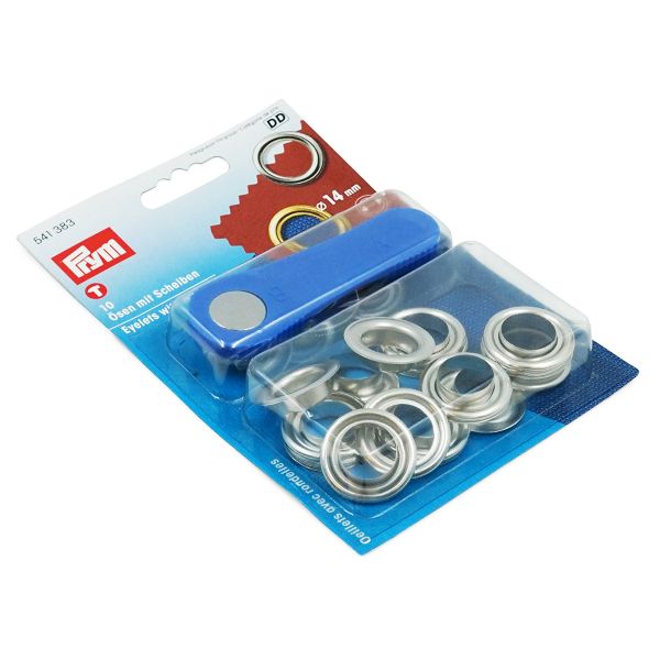 Люверсы металл ⌀14.0 мм (внутр.) с инструментом для установки, серебро, Prym, 10 шт