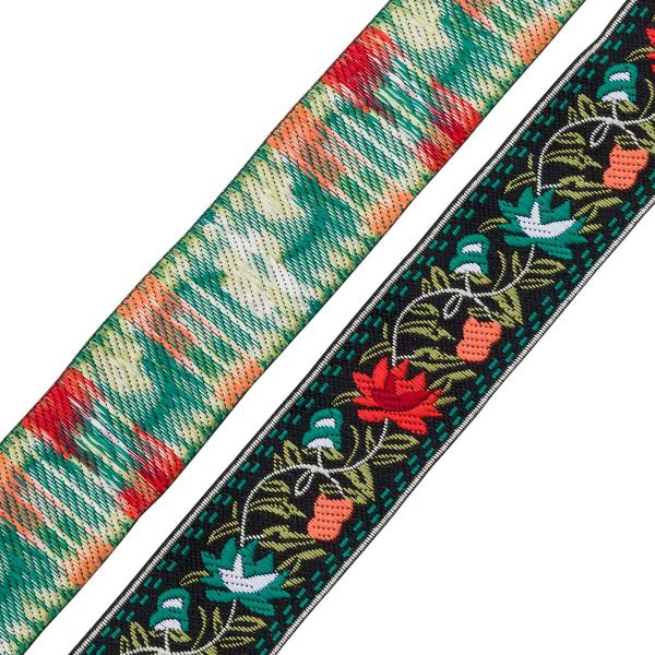 Лента (тесьма) жаккардовая 33.0 мм / 7 метров, оранжевые цветы, 11820