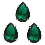 Хрустальные стразы в цапах формы капля, изумрудный 13х18 мм, 3 шт., АЦ009НН1318