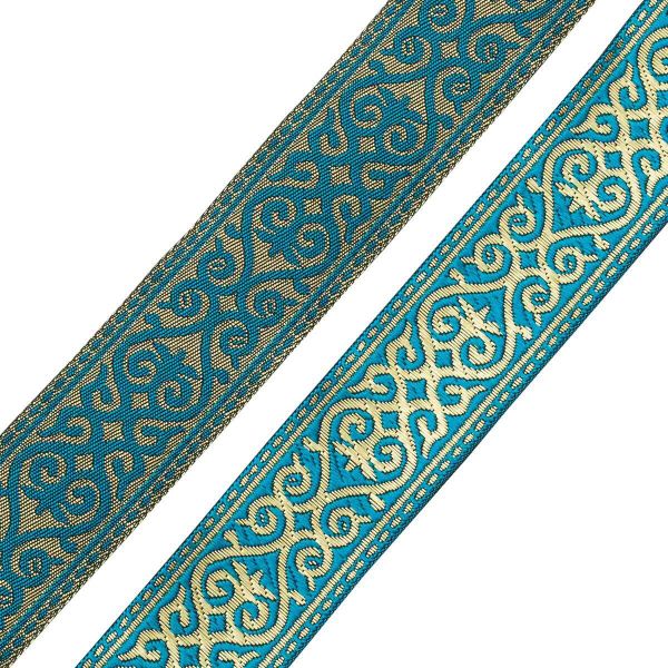 Лента (тесьма) жаккардовая 33.0 мм / 7.32 метра, морская волна, 7222