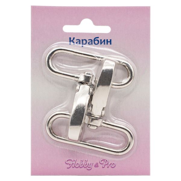 Карабин металл 40 мм (48х52 мм), 2 шт, Hobby&Pro, никель