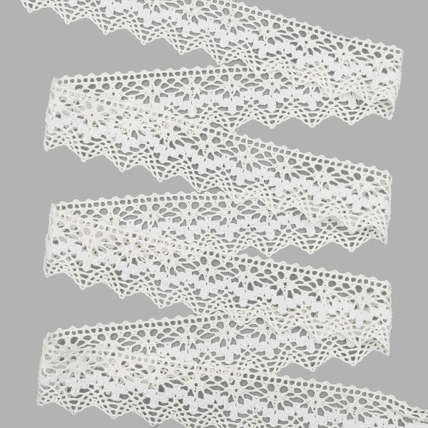 Кружево вязаное (тесьма) 35 мм / 25 м, беж/бел, одностороннее