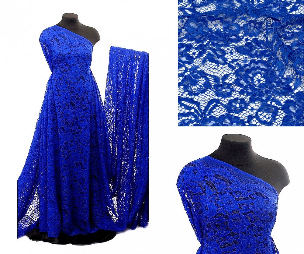 Ткань кружевная (гипюр) в нарезке с кордом диз.LN-3002 шир.145 см, 130 г/м², цв.207 синий, 5 метров