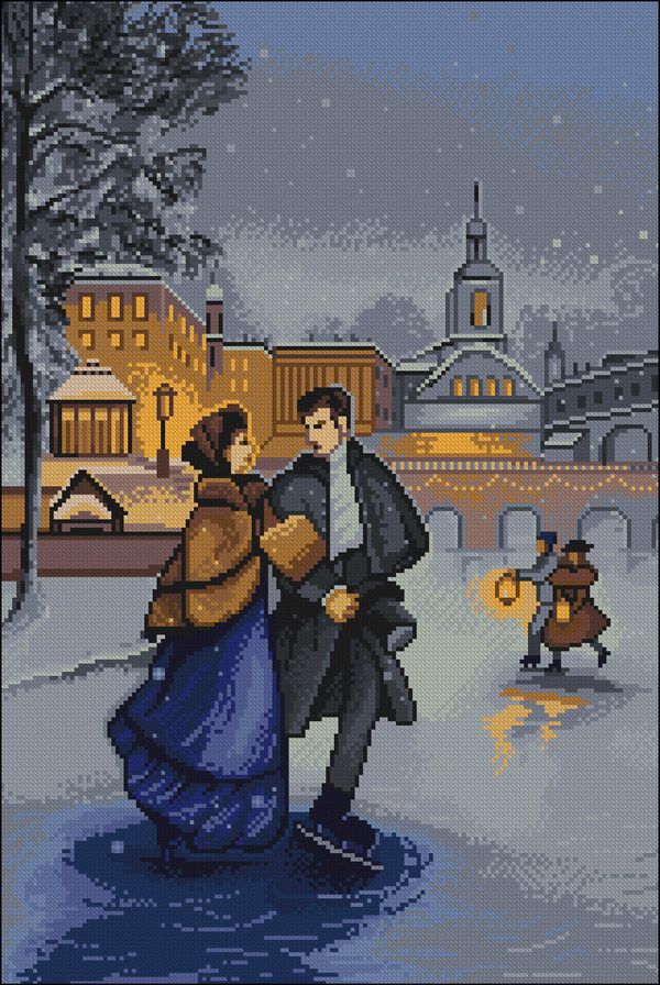 Алмазная (кристальная) мозаика Фрея, На катке 40х60 см