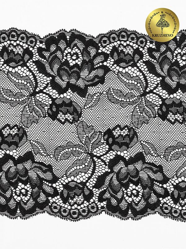 Кружево бельевое эластичное 180 мм / 3 м, TBY.L838, цв.03 черный, Kruzhevo