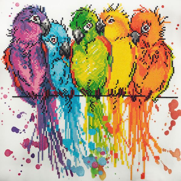 Алмазная (кристальная) мозаика Фрея, Цветные попугайчики, 40х40 см