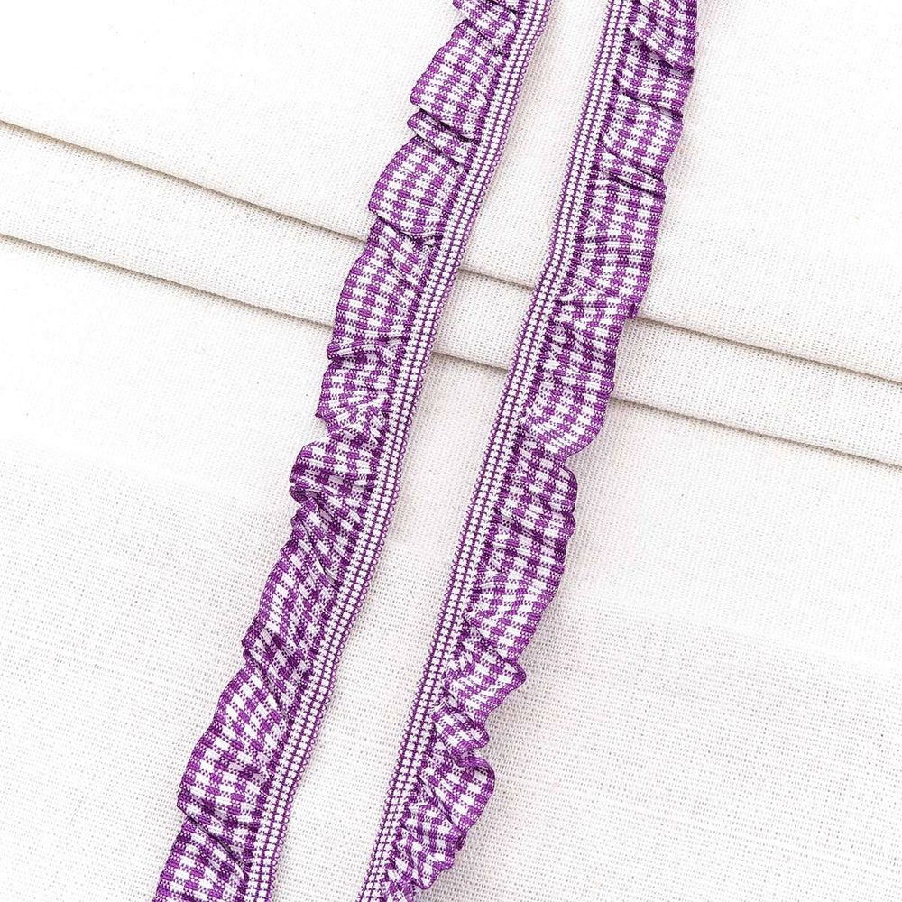 Тесьма-рюш эластичная 20 мм / 20 метров, односторонняя в клетку, п/э, цв.сир., 26064