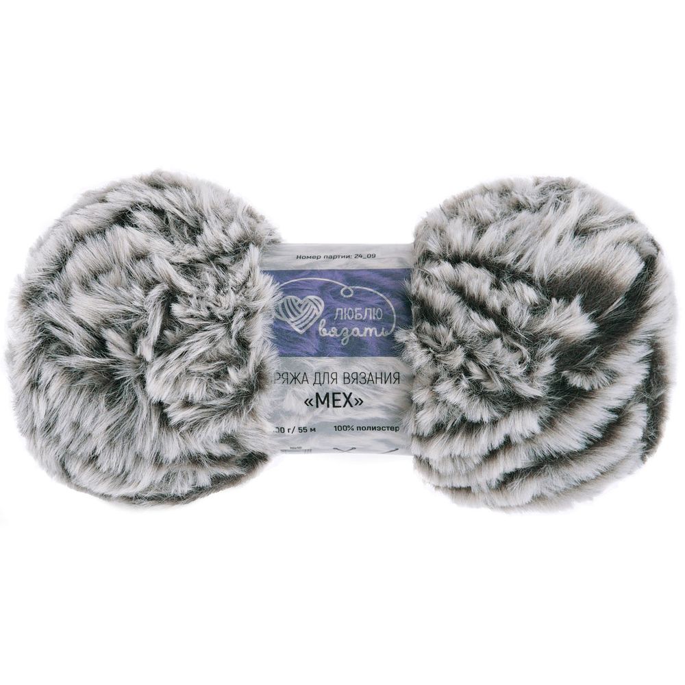 Пряжа Люблю вязать Мех / уп.3 мот. по 100 г, 55 м, зелёный пепел