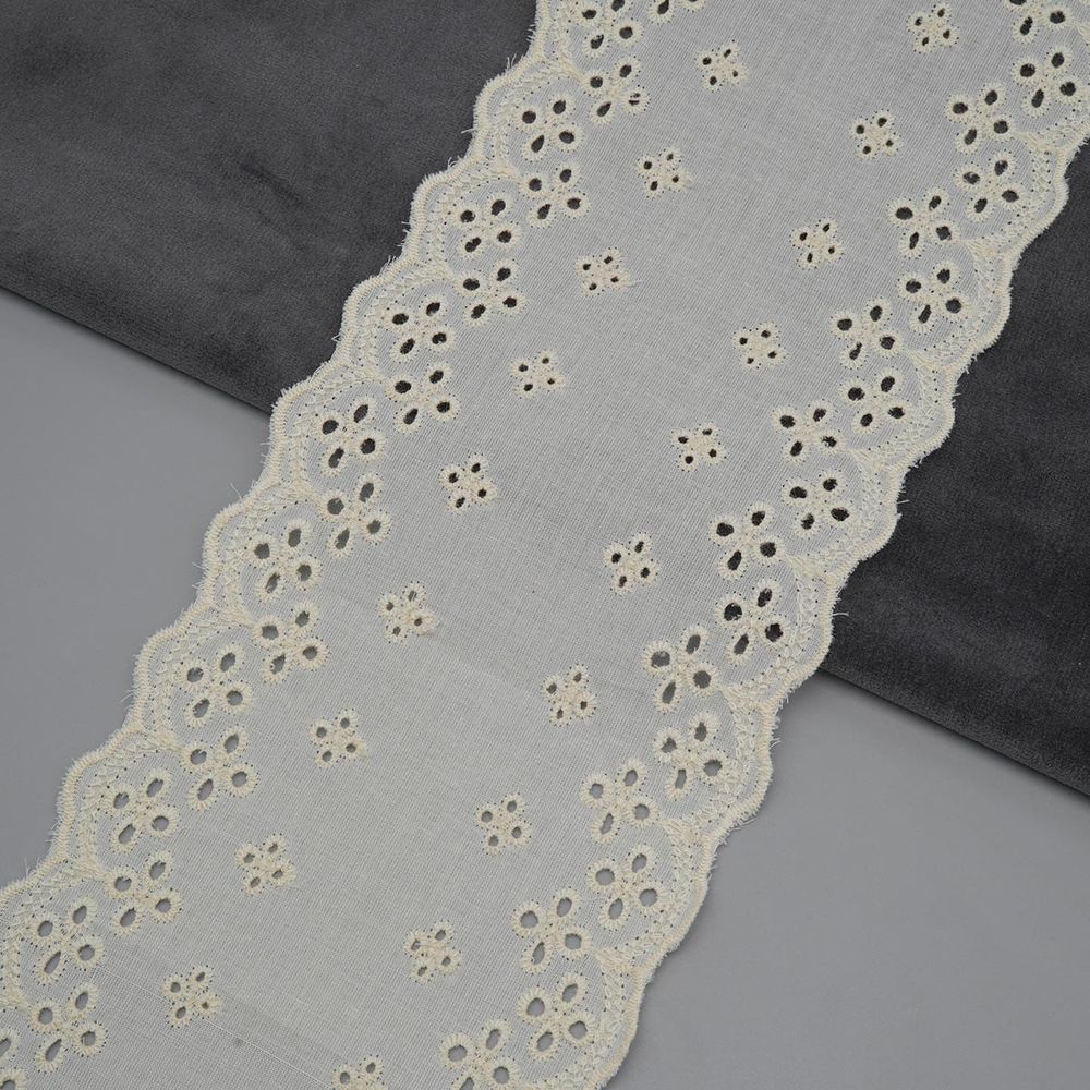 Кружево шитьё 115 мм, / 2.74 метра, хлопок, бежевый