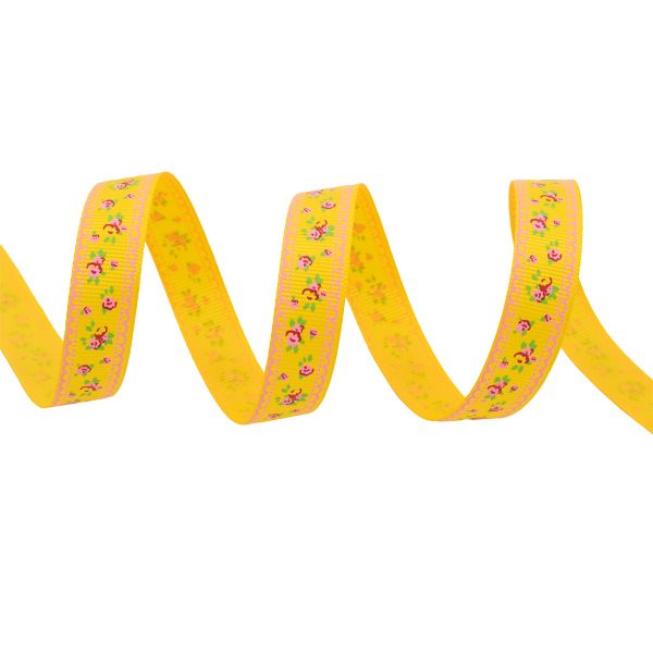 Лента репсовая (в рубчик) Весенние Розы 1,5см*22.86 м (желтый)