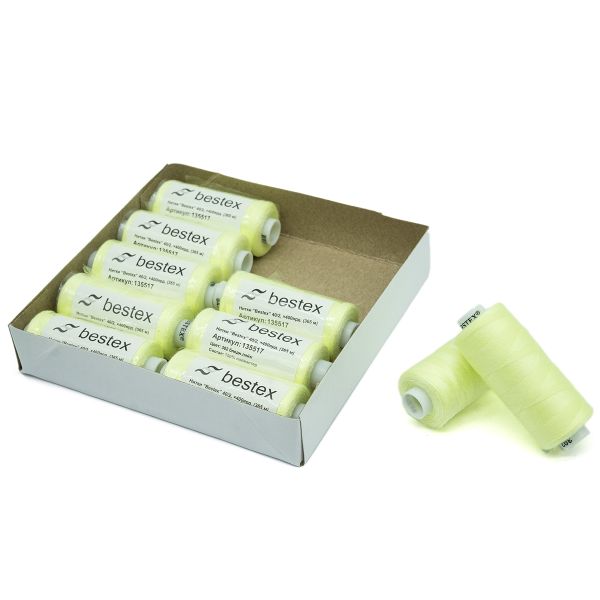 Нитки швейные бытовые Bestex 40/2, 365 м (400 ярд) / 10 кат., 302 бледно-лаймовый
