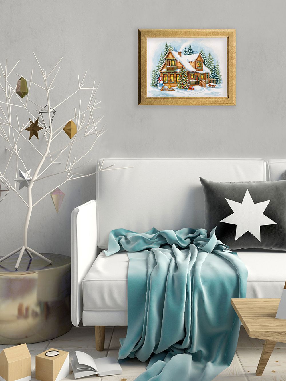 Набор для вышивания нитками Panna PR-7463, Новый год в деревне, 35х26 см