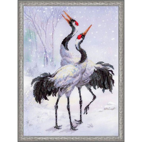 Набор для вышивания нитками Риолис, частичная вышивка, Журавли 30х40 см