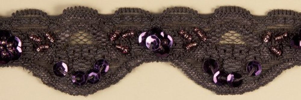 Кружево эластичное (стрейч) 35 мм, ТВД-043566, с бисером и пайетками, цв.292 коричневый уп.20м, Kruzhevo