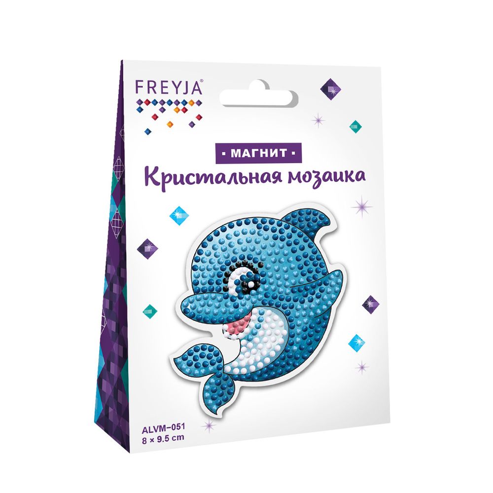 Алмазная (кристальная) мозаика Фрея, магнит Дельфин, 8х9.5 см